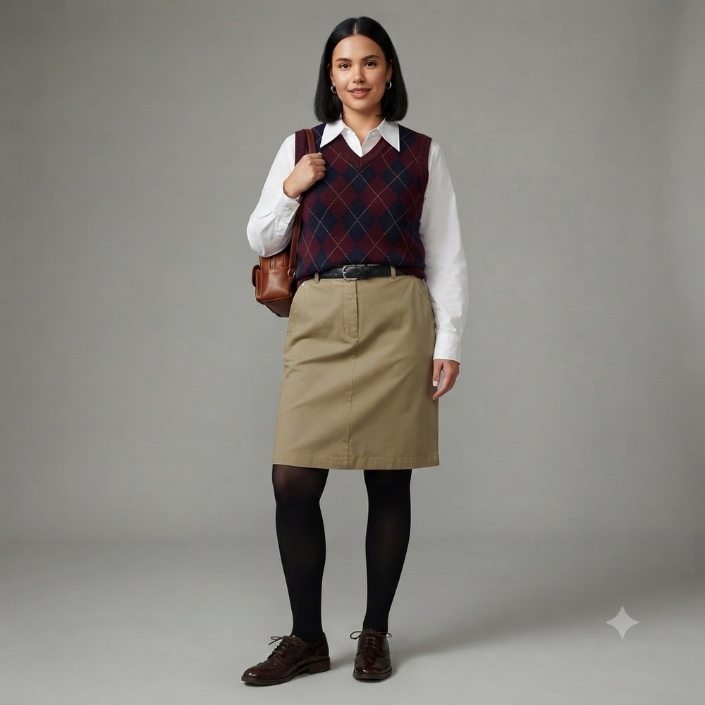 Vtg Christopher & Banks Chino Skirt Wms 12‎ Khaki Cotton Twill Library Classic